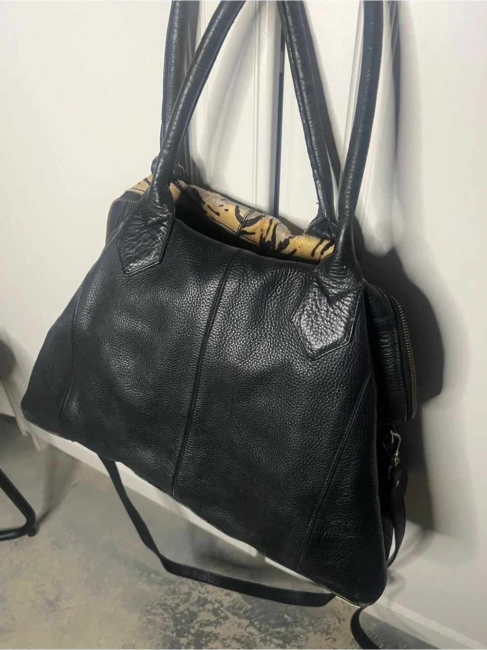 Y2K Shoestock Tiger Calf Hair Leather Satchel Fringe Bag